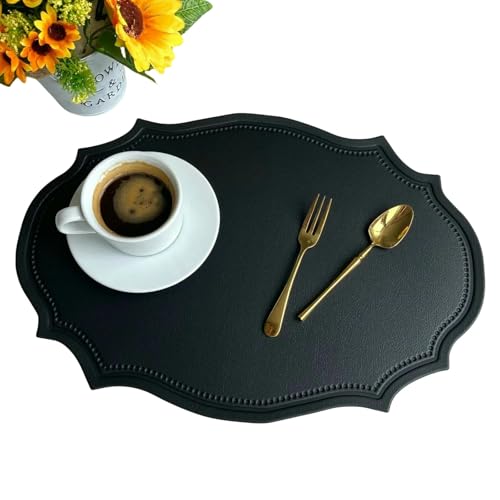 JGDSDMJG Tischsets Abwaschbar Leder Tischset Esstisch Matte Untersetzer Individuelle Tischdecke Teller Tasse Geschirr Pad Moderne Nordic Küche Zubehör 4 Stück-black-43x30cm von JGDSDMJG