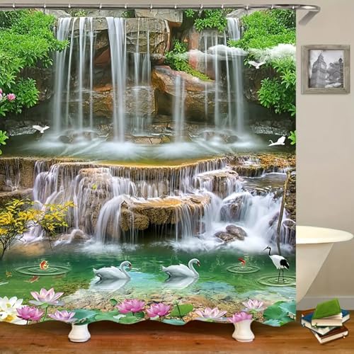 Aquarell Badezimmer Vorhang Wald Wasserfall Duschvorhang Polyester Stoff Waschbar Künstlerisches Design Badewanne Dekor 145x185cm/BxH duschvorhänge Aquarell Badezimmer Vorhang Wald Wasserfall Duschvorhang Polyester Stoff Waschbar Künstlerisches Design Badewanne Dekor 145x185cm/BxH duschvorhänge von JGGXHM