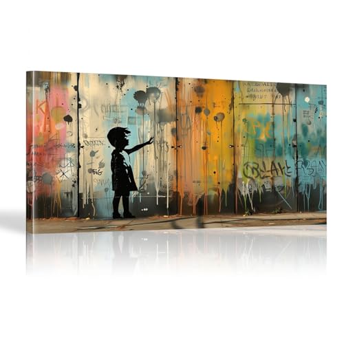 JGGXHM 1 Stück Banksy Graffiti Wandkunst Liebe Leinwanddrucke auf Mädchen Leinwand Poster Zeichnung Bilder Schlafzimmer Heimdekoration Modern – (55 x 110 cm) 22 x 43 Zoll rahmenlos von JGGXHM
