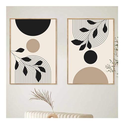 JGGXHM Abstrakte geometrische grüne Blätter-Linien-Poster, Gemälde, Wandkunstdruck, Bilder für Schlafzimmer, Wohnzimmer, Inneneinrichtung, Heimdekoration – (50 x 70 cm x 2), 20 x 28 Zoll, rahmenlos von JGGXHM