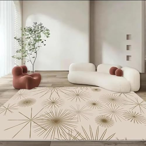 JGGXHM Beigefarbener Teppich mit geometrischen Linien cremefarben dekorative Wohnzimmerteppiche Bequeme Schlafzimmerteppiche rutschfest maschinenwaschbar 180x240cm von JGGXHM