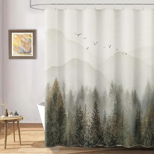 JGGXHM Duschvorhang mit Nebelwald-Motiv, Marineblauer Duschvorhang aus Stoff, Naturbaum, Berg, Badezimmer, Duschvorhang, Dekor 108x220cm/WxH Anti schimmel JGGXHM Duschvorhang mit Nebelwald-Motiv, Marineblauer Duschvorhang aus Stoff, Naturbaum, Berg, Badezimmer, Duschvorhang, Dekor 108x220cm/WxH Anti schimmel von JGGXHM