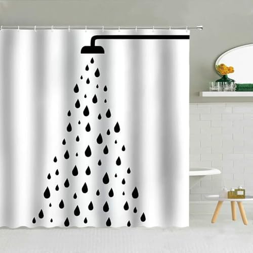 JGGXHM Einfacher schwarz-weißer Regentropfen-Duschvorhang mit geometrischem Wassertropfen-Muster aus Polyestergewebe für Badezimmervorhänge, Heimdekoration 107x205cm/WxH duschvorhänge JGGXHM Einfacher schwarz-weißer Regentropfen-Duschvorhang mit geometrischem Wassertropfen-Muster aus Polyestergewebe für Badezimmervorhänge, Heimdekoration 107x205cm/WxH duschvorhänge von JGGXHM