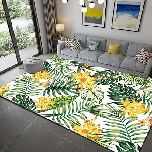 JGGXHM Grüner Teppich mit tropischen Blättern, modern, rutschfest, für Wohnzimmer, Sofa, Bodenmatte, Schlafzimmer, Nachttisch, Heimdekoration (80 x 140 cm) von JGGXHM