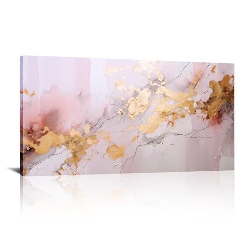 JGGXHM Leinwanddrucke, moderne abstrakte Wanddekoration, zeitgenössische rosa-goldene Marmormuster-Wandkunst für Wohnzimmer, Schlafzimmer, Galerie – (60 x 120 cm), 24 x 47 Zoll, rahmenlos von JGGXHM