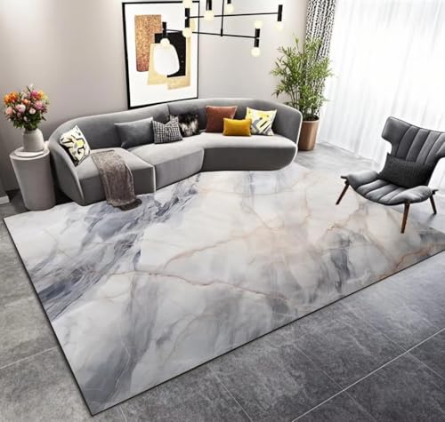 JGGXHM Luxuriöser Grauer Marmor-Wohnzimmerteppich, nordische Heimdekoration, Teppichbereich, Schlafzimmer, Nachttisch, rutschfeste Teppiche, waschbare Bodenmatte (180 x 210 cm) von JGGXHM