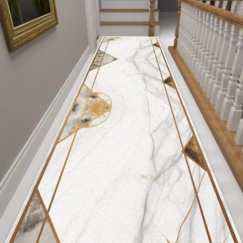 JGGXHM Luxus-Langkorridor-Teppich im europäischen Stil weiß Marmor-Dekor Läufer rutschfeste Teppiche Flur Treppe Durchgang leicht zu reinigende Matte 150x210cm von JGGXHM