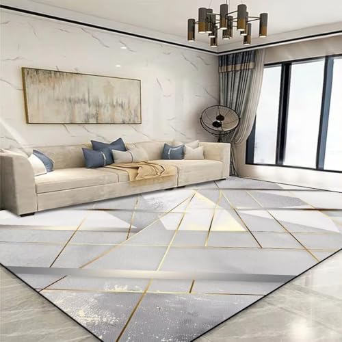 JGGXHM Moderner Goldener geometrischer Teppich für das Wohnzimmer, große Flächendekoration, Heimteppiche für das Schlafzimmer, weiche, rutschfeste Lounge-Sofamatte (180 x 270 cm) von JGGXHM
