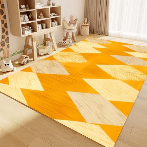 JGGXHM Moderner Teppich für Wohnzimmer rutschfeste Dekoration Heimteppich orangefarbene Schlafzimmermatte abstrakte Matte waschbare Garderobenteppiche 60x90cm von JGGXHM