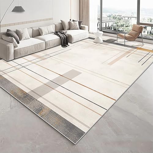 JGGXHM Moderner Teppich mit Goldener Geometrie für das Wohnzimmer, leichte Luxusteppiche für die Schlafzimmerdekoration, große Bereiche, Lounge-Sofa-Seiten-Fußmatten (180 x 200 cm) von JGGXHM
