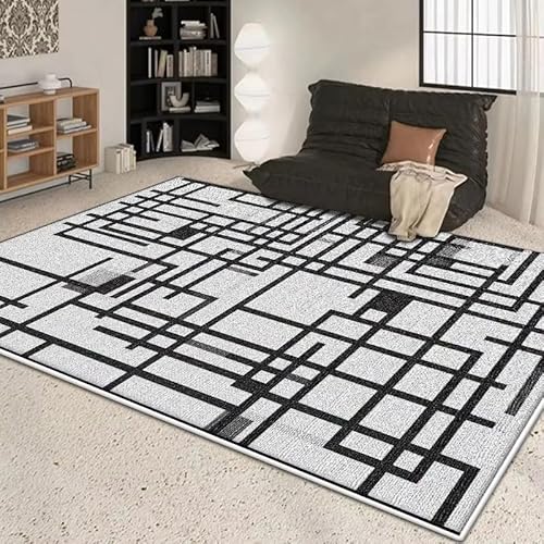 JGGXHM Moderner geometrischer Teppich für Wohnzimmer, gestreifte Dekoration, Schlafzimmer, Nachttisch, Lounge, Couchtische, Plüsch-Fußmatten (180 x 200 cm) von JGGXHM