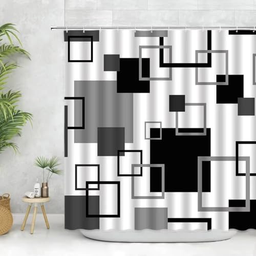 JGGXHM Modernes schwarzes Duschvorhang-Set mit Haken, schwarz-weißer Duschvorhang für Badezimmer, Stoff, geometrische Badewannenabtrennung, Haken 160x183cm/WxH JGGXHM Modernes schwarzes Duschvorhang-Set mit Haken, schwarz-weißer Duschvorhang für Badezimmer, Stoff, geometrische Badewannenabtrennung, Haken 160x183cm/WxH von JGGXHM