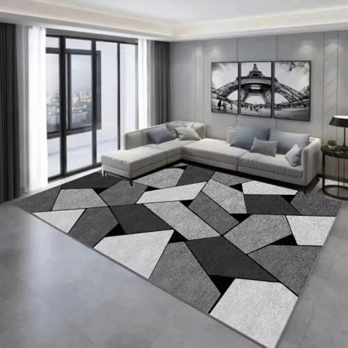 JGGXHM Nordischer geometrischer Teppich für Wohnzimmer, modernes Luxusdekor, Sofa, Tisch, große Flächenteppiche, Badezimmermatte, rutschfest, waschbar (90 x 180 cm) von JGGXHM