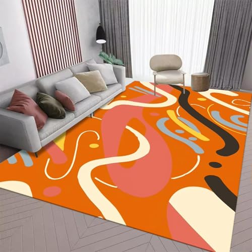 JGGXHM Orangefarbene großflächige Teppiche für das Wohnzimmer, Dekoration im nordischen abstrakten Stil, Schlafzimmerteppich, rutschfest, waschbar, Lounge-Sofa-Matte 80x140cm von JGGXHM