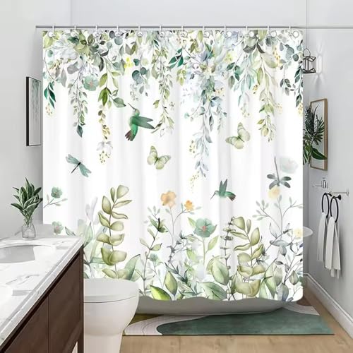 JGGXHM Salbeigrüner Eukalyptusblätter-Duschvorhang, Blumen, Vogel, Duschvorhang, Vogel, Schmetterling, modernes ästhetisches Baddekor 120x150cm/WxH dusch Vorhang JGGXHM Salbeigrüner Eukalyptusblätter-Duschvorhang, Blumen, Vogel, Duschvorhang, Vogel, Schmetterling, modernes ästhetisches Baddekor 120x150cm/WxH dusch Vorhang von JGGXHM