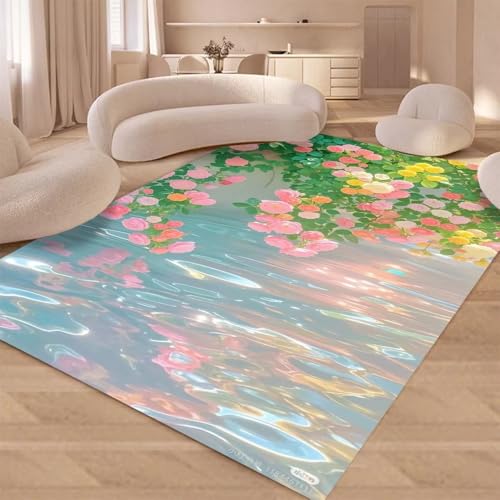 JGGXHM Teppich mit Sommerblumen am Meer für Zuhause, Wohnzimmer, Schlafzimmer, Sofa, Fußmatte, Dekoration, Kinderspiel, rutschfeste Bodenmatte (150 x 210 cm) von JGGXHM