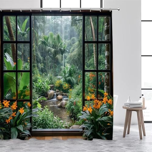 JGGXHM Tropische Dschungellandschaft Duschvorhänge Grüne Pflanzen Palme Wasserfall Wald Naturlandschaft Badezimmer Vorhang Dekor Set 245x175cm/WxH JGGXHM Tropische Dschungellandschaft Duschvorhänge Grüne Pflanzen Palme Wasserfall Wald Naturlandschaft Badezimmer Vorhang Dekor Set 245x175cm/WxH von JGGXHM