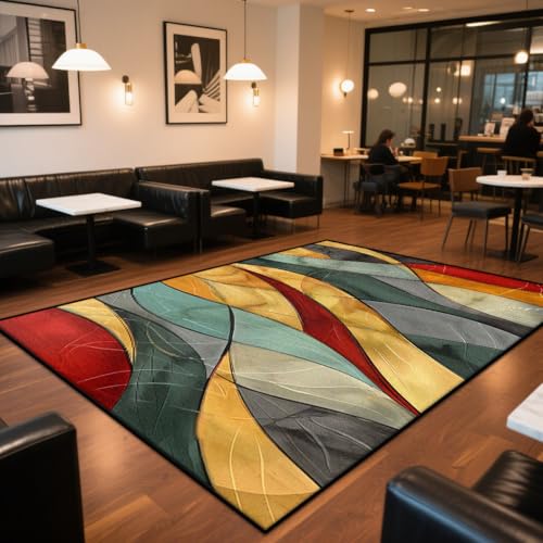 JGGXHM Waschbarer großer Teppich, Wohnzimmerteppich, Abstrakter Stil, rutschfeste Dekoration, Moderne rote Fußmatte für den Eingangsbereich (240 x 300 cm) von JGGXHM