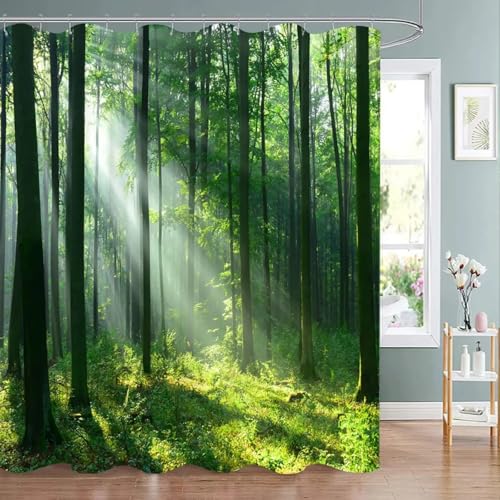 JGGXHM Woodland Duschvorhang, Birken im Wald, natürliche Landschaft im Freien, Polyestergewebe, Badevorhänge, Badezimmerdekoration 200x210cm/WxH Bad Vorhang JGGXHM Woodland Duschvorhang, Birken im Wald, natürliche Landschaft im Freien, Polyestergewebe, Badevorhänge, Badezimmerdekoration 200x210cm/WxH Bad Vorhang von JGGXHM