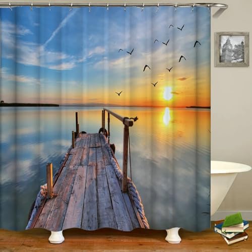 JGGXHM wasserdichte Badezimmer-Duschvorhänge mit Meeresböcken, Sonnenuntergang, Dämmerung, Landschaft, Badevorhang, 3D-Druck, mit Haken, Badewannen-Dekor 88x210cm/WxH duschvorhang antischimmel JGGXHM wasserdichte Badezimmer-Duschvorhänge mit Meeresböcken, Sonnenuntergang, Dämmerung, Landschaft, Badevorhang, 3D-Druck, mit Haken, Badewannen-Dekor 88x210cm/WxH duschvorhang antischimmel von JGGXHM