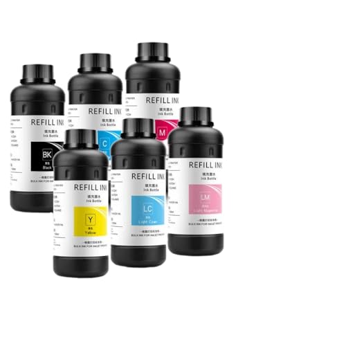 6 x 500 ml LED-Tinte, kompatibel mit verschiedenen Druckköpfen, einschließlich DX4 DX5 DX6 DX7 DX10 TX800 XP600 Kompatibel mit 1390 L800 L1800 L805 R1800 R1900 in den Farben BK C M Y LM(For Soft Mater von JGHFReW
