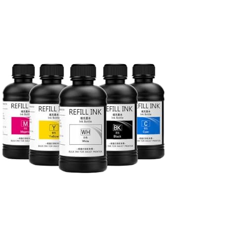 JGHFReW Tinte 5×250ML LED kompatibel mit DX4 DX5 DX6 DX7 DX10 TX800 XP600 Druckköpfe Kompatibel mit Verschiedene Modelle und Flachbettdrucker(for Soft Materials) von JGHFReW
