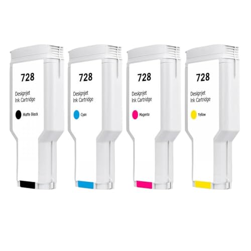JGHFReW Tintenpatronen-Set Kompatibel mit DesignJet T730 T830, 4 Farben, 728, HP728, Tinte F9J68A, F9J67A(300ML-MBK 130ML-CMY) von JGHFReW
