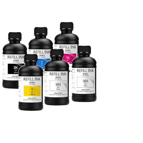 JGHFReW Tintenset kompatibel mit Druckern 6×250ML Kompatibel mit DX4 DX5 DX6 DX7 DX10 TX800 XP600 1390 L800 L1800 L805 R1800 R1900 Druckköpfe(Hard BKCMYWHWH250ML) von JGHFReW