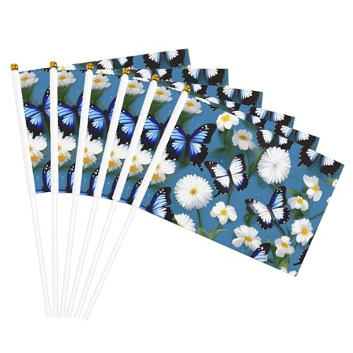 Blaue Schmetterlinge, weiße Blumen, leichte Handflagge, doppelseitige Flaggen, Party-Parade, Heimdekoration, Feiern Blaue Schmetterlinge, weiße Blumen, leichte Handflagge, doppelseitige Flaggen, Party-Parade, Heimdekoration, Feiern von JGHHOUN