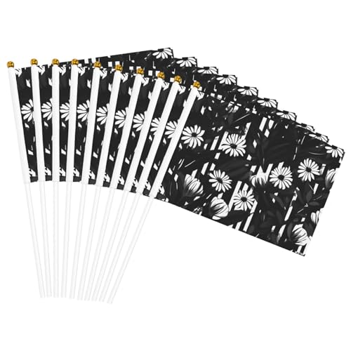 Schwarz-weiß gestreifte Blumen Druck leichte Handflagge doppelseitige Flaggen Party Parade Heimdekoration Feiern Schwarz-weiß gestreifte Blumen Druck leichte Handflagge doppelseitige Flaggen Party Parade Heimdekoration Feiern von JGHHOUN