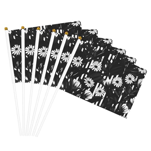 Schwarz-weiß gestreifte Blumen Druck leichte Handflagge doppelseitige Flaggen Party Parade Heimdekoration Feiern Schwarz-weiß gestreifte Blumen Druck leichte Handflagge doppelseitige Flaggen Party Parade Heimdekoration Feiern von JGHHOUN