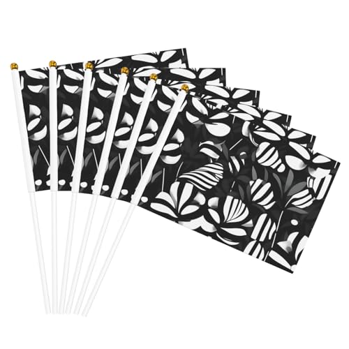 Schwarz-weiß gestreifte Blumen Druck leichte Handflagge doppelseitige Flaggen Party Parade Heimdekoration Feiern Schwarz-weiß gestreifte Blumen Druck leichte Handflagge doppelseitige Flaggen Party Parade Heimdekoration Feiern von JGHHOUN