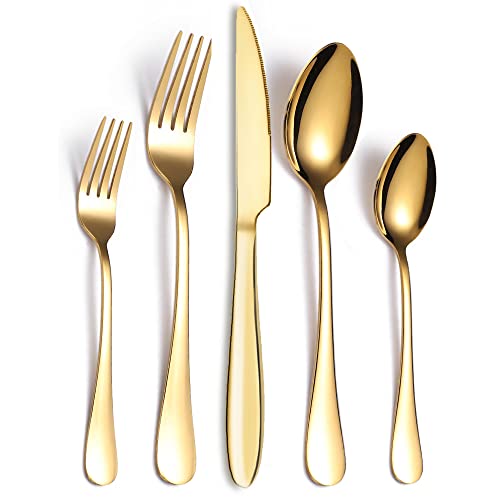 JGJGJG Besteck Set für 6 Personen,30 Teilig Edelstahl Essbesteck Set,Besteck inkl.Messer/Gabel/Löffel,Spiegelpoliert, Spülmaschinenfest(Gold) von JGJGJG