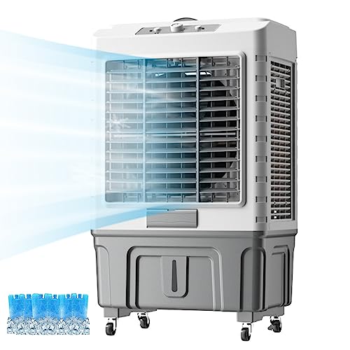JGJSQYY Mobile Klimaanlage für industrielle Kühlung, tragbarer Verdunstungsluftkühler-Kühlventilator mit 3 Geschwindigkeiten, 3 Eisboxen, 120°-Oszillation – Wasserkühler-Ventilator von JGJSQYY