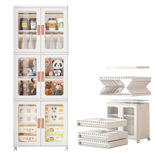 JGJSQYY Storage Stackable with Lid, Plastic Storage Bins Organizer Stackable Storage Boxes, Stacking Boxes, Plastic Transparent with Door and Wheels for Kitchen, Office and Living Room von JGJSQYY
