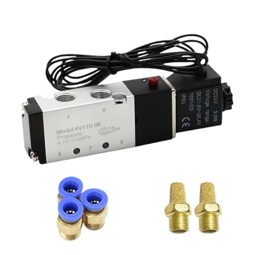 4V110-06 1/8 Zoll pneumatisches Steuermagnetventil 5-Wege 2-Position mit Anschlussstück 1 Stück(4V110-06 Wire-PC6-01,AC110) von JGODGQPM