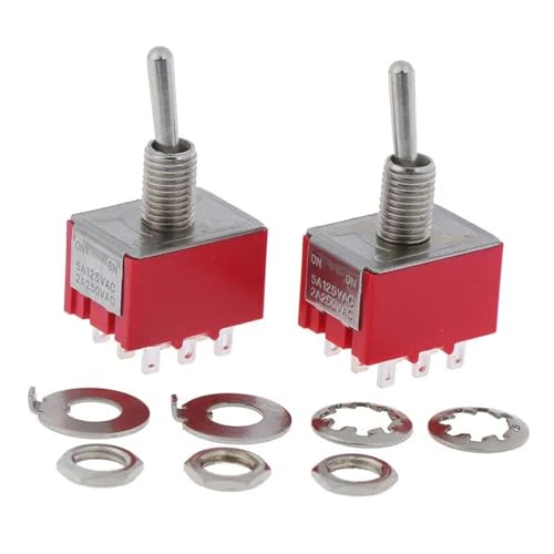 5 Stücke Kippschalter 9 PIN 3PDT EIN-EIN 2 Position 250V 2A 125V 5A MTS-302 Rot von JGODGQPM