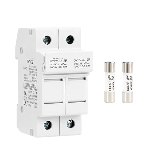 GYPV-32 2P Parallel DC Sicherungshalter 10 * 38mm Hochspannung Solar PV 1000VDC Sicherungseinsatz 2A-30A 1St(30A Fuse with Holder) von JGODGQPM