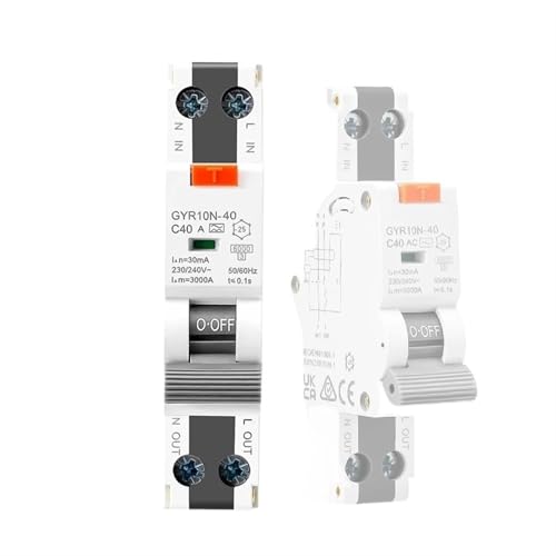 GYR10N-40 RCBO 18mm 230V 1P+N 6KA Fehlerstromschutzschalter mit Überstromschutz 1St(Type A,40A 30mA) von JGODGQPM