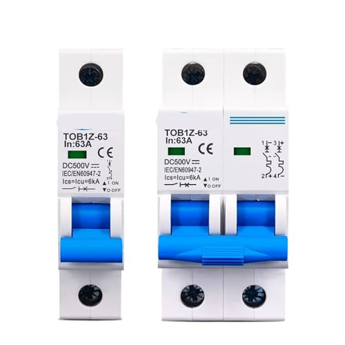 TOB1Z-63 1P 2P DC MCB 6KA 500V Mini-Leistungsschalter 3A 6A 10A 16A 20A 25A 32A 40A 50A 63A 1Stk(2P,3A) von JGODGQPM