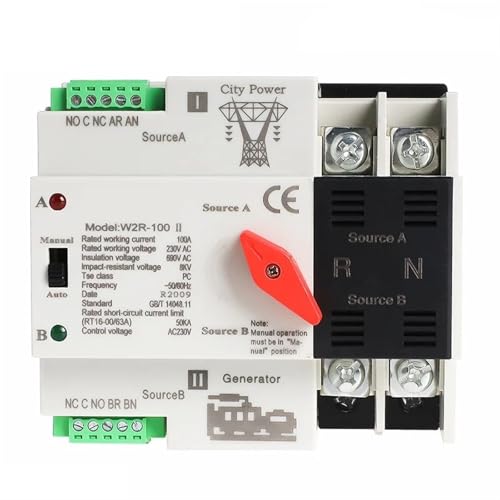 W2R ATS 2P Automatischer Transferschalter Elektrische Wahlschalter Dual Power Switch ATS 63A 100A 1Pcs(W2R-2P-220V,2P 100A) von JGODGQPM