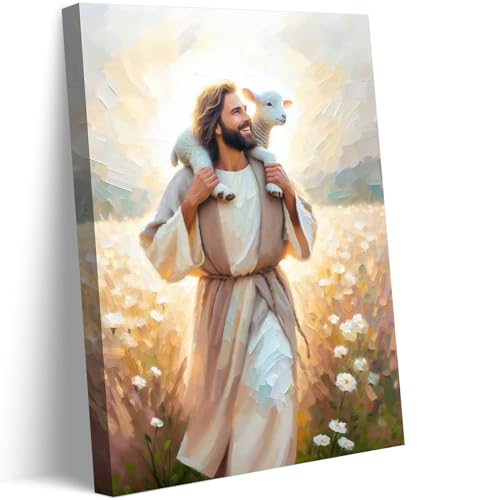 Kunstdruck auf Leinwand, Motiv: Jesus mit dem Lamm und dem Lamm, Motiv: Jesus mit dem Lamm Kunstdruck auf Leinwand, Motiv: Jesus mit dem Lamm und dem Lamm, Motiv: Jesus mit dem Lamm von GKQNMU