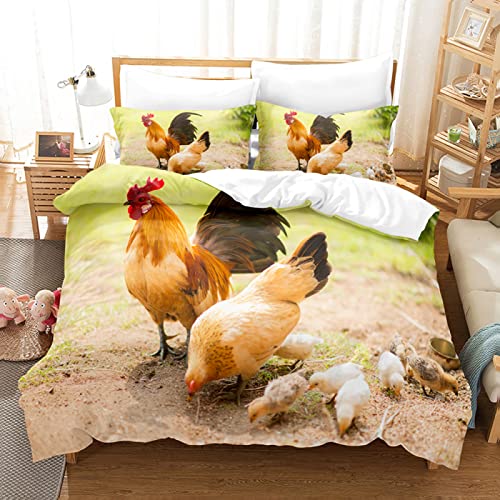 JGTQ Kinder Bettwäsche Bettbezug Set 135x200cm Familie Huhn Atmungsaktiv mit 2 Kissenbezug und Reißverschluss Hypoallergen Mikrofaser für Erwachsene Kind von JGTQ