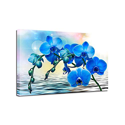 Moderne Bilder Wohnzimmer 70x100 Cm Blaue Phalaenopsis-Blume Leinwandbilder Bild auf Leinwand Vlies Wandbild Kunstdruck ，Poster und Drucke Bilder für Wohnzimmer Dekor Wohnkultur - Kein Rahmen von JGTQ