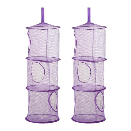 2 x dreilagige Hängeaufbewahrung, faltbare Netzkörbe für Zuhause, Schrank- und Türaufhängung, platzsparend (lila) von JGmotorfi