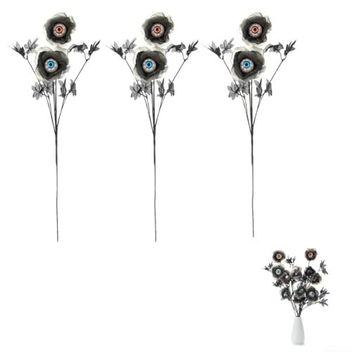 3 Stück Halloween-Augapfel-Blumenstiele für gruselige Party-Dekoration und für Spuk-Akzente mit Augen-Detail-Mustern (B048 (3 Packungen)) von JGmotorfi