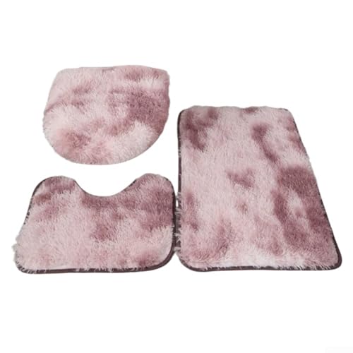 3-teiliges Badezimmerteppich-Set mit Plüsch-Mikrofaser und rutschfester Unterseite mit Punkten, absorbiert Feuchtigkeit effizient und erhält Stabilität für Badezimmerböden (Rosa) von JGmotorfi