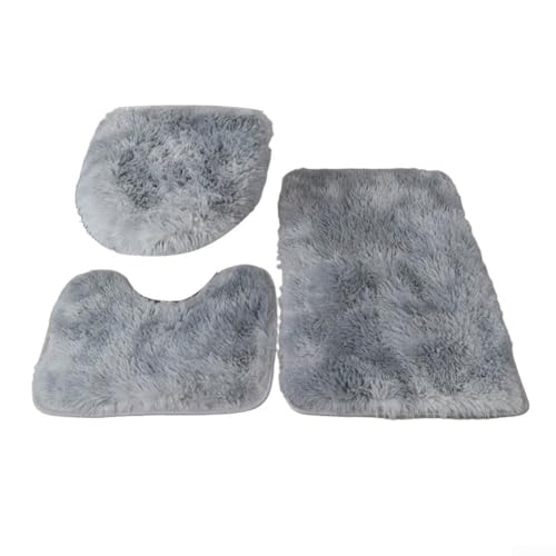 3-teiliges Badezimmerteppich-Set mit Plüsch-Mikrofaser und rutschfester Unterseite mit Punkten, absorbiert Feuchtigkeit effizient und erhält Stabilität für Badezimmerböden (grau) von JGmotorfi