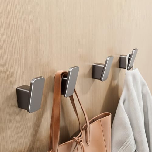 4 x Wandhaken für die Aufbewahrung zu Hause mit Selbst- oder Schraubmontage, modernes Design, Kleiderhaken für Handtücher, Taschen, geeignet für Badezimmer und Eingangsbereich (Grau (4)) von JGmotorfi