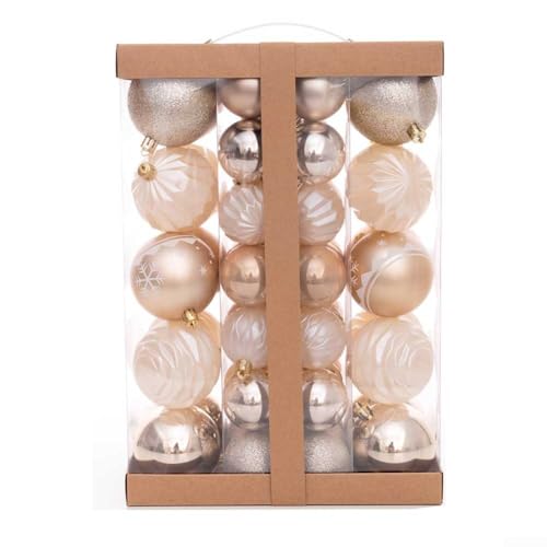 48-teiliges galvanisiertes Weihnachtskugel-Set, wiederverwendbar, für Urlaubsdekoration, Kunststoffornamente mit Aufhängelöchern für Bäume, Girlanden, Kränze, Zuhause und Veranstaltungen (Aprikose) von JGmotorfi